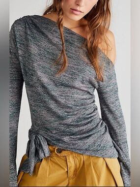 Free People Golden Hour Top Womens SP Multicolor Side Tie Off Shoulder
